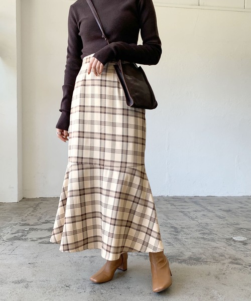 LIAN（リアン）の「マドラスチェックマーメイドスカート（スカート・レディース・ベージュ/グレー・FREE）」の6枚目の写真