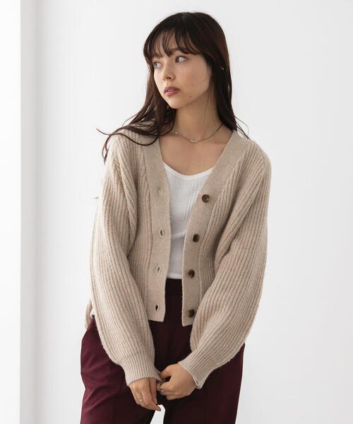 FEELING MADE（フィーリングメイド）の「FEELING MADE ソフトニット Vネック カーディガン（カーディガン/ボレロ・レディース・ダークグレー/ベージュ/ブラウン・FREE）」の7枚目の写真