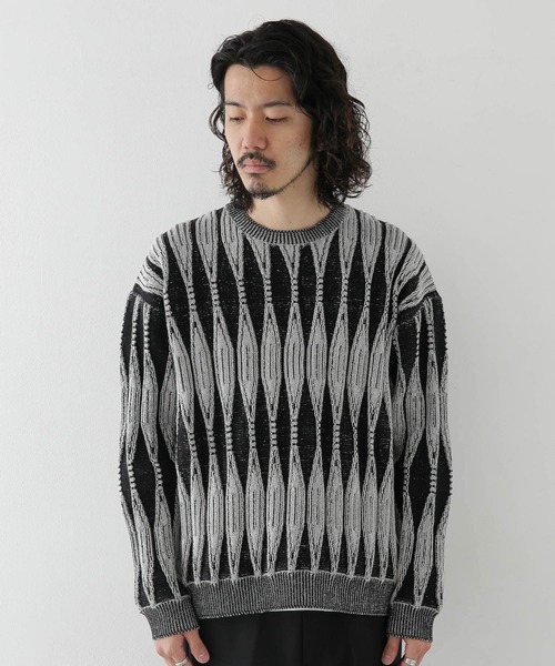 URBAN RESEARCH Sonny Label（アーバンリサーチサニーレーベル）の「クラシックジャガードニット（ニット/セーター・メンズ・グレー系その他/イエロー系その他・MEDIUM/LARGE）」の4枚目の写真