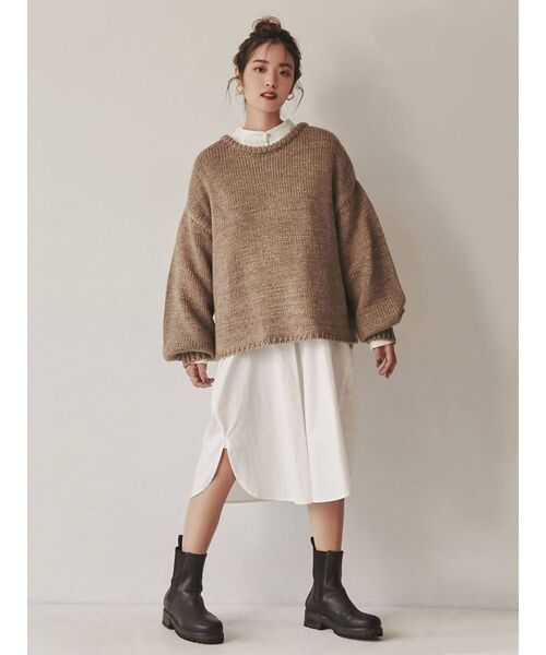 Ungrid（アングリッド）の「【Ungrid×kurumi.m】スリーブボリュームルーズニット（ニット/セーター・レディース・アイボリー/モカ・FREE）」の5枚目の写真
