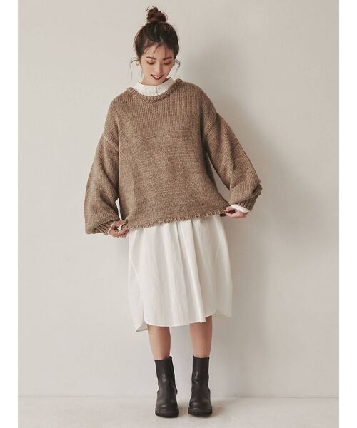 Ungrid（アングリッド）の「【Ungrid×kurumi.m】スリーブボリュームルーズニット（ニット/セーター・レディース・アイボリー/モカ・FREE）」の6枚目の写真