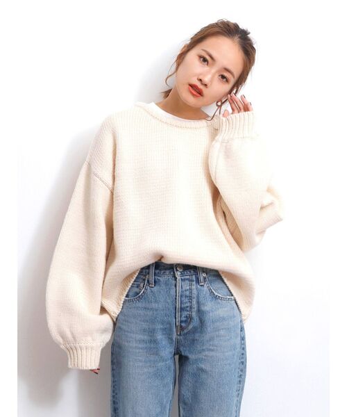Ungrid（アングリッド）の「【Ungrid×kurumi.m】スリーブボリュームルーズニット（ニット/セーター・レディース・アイボリー/モカ・FREE）」の15枚目の写真