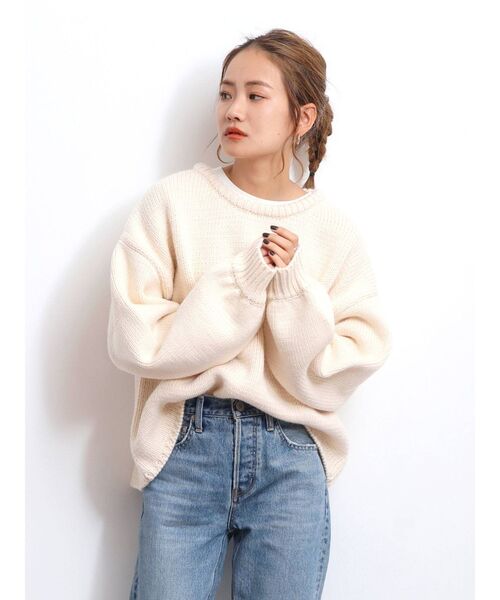 Ungrid（アングリッド）の「【Ungrid×kurumi.m】スリーブボリュームルーズニット（ニット/セーター・レディース・アイボリー/モカ・FREE）」の17枚目の写真