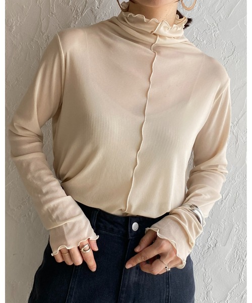 She's Closet(シーズクローゼット)の「前後2wayメロウフリルハイネック長袖シアートップス(Tシャツ/カットソー・レディース・ブラック/アイボリー/ブルーグレー/モカ/オフホワイト/オレンジ/マスタード/ブラウン/パープル/オレンジ系その他・FREE)」の11枚目の写真