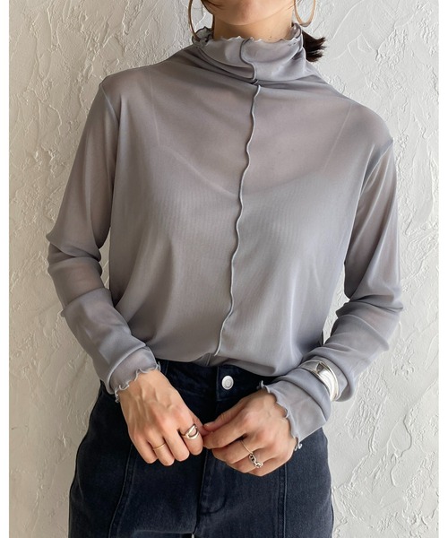 She's Closet(シーズクローゼット)の「前後2wayメロウフリルハイネック長袖シアートップス(Tシャツ/カットソー・レディース・ブラック/アイボリー/ブルーグレー/モカ/オフホワイト/オレンジ/マスタード/ブラウン/パープル/オレンジ系その他・FREE)」の13枚目の写真