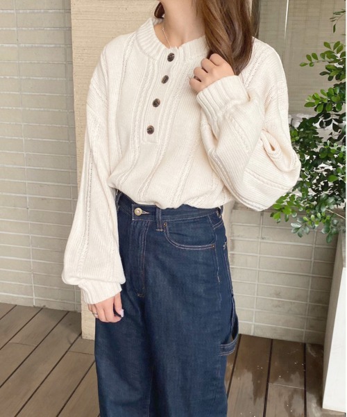 apres jour(アプレジュール)の「ヘンリーケーブルニット【ZOZOTOWN限定アイテム】(ニット/セーター・レディース・ダークブルー/グリーン/モカ/アイボリー・フリー/X-LARGE)」の6枚目の写真