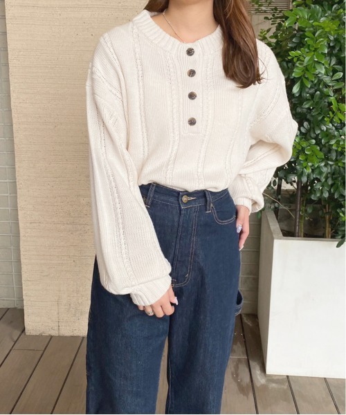 apres jour(アプレジュール)の「ヘンリーケーブルニット【ZOZOTOWN限定アイテム】(ニット/セーター・レディース・ダークブルー/グリーン/モカ/アイボリー・フリー/X-LARGE)」の7枚目の写真