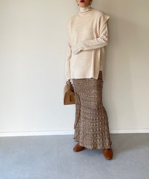 y/m by misato（イムバイミサト）の「杢ストレッチ糸アンサンブルベストセット（ニット/セーター・レディース・アイボリー/グレイッシュベージュ/ブラック・FREE）」の4枚目の写真