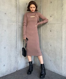 バストオープン2wayタートルネックリブワンピース