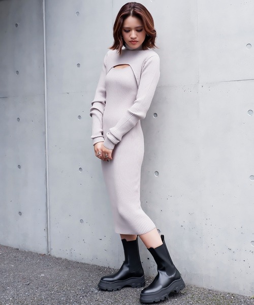 SPIRALGIRL（スパイラルガール）の「バストオープン2wayタートルネックリブワンピース（ワンピース・レディース・ブラック/ベージュ/グレー・FREE）」の3枚目の写真