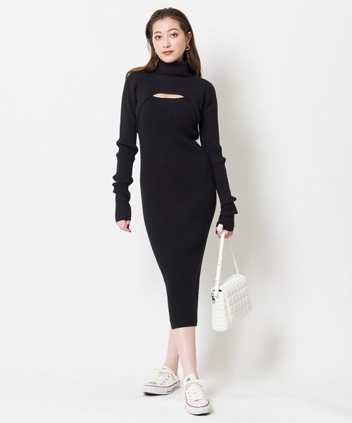 SPIRALGIRL（スパイラルガール）の「バストオープン2wayタートルネックリブワンピース（ワンピース・レディース・ブラック/ベージュ/グレー・FREE）」の12枚目の写真