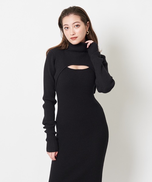 SPIRALGIRL（スパイラルガール）の「バストオープン2wayタートルネックリブワンピース（ワンピース・レディース・ブラック/ベージュ/グレー・FREE）」の4枚目の写真