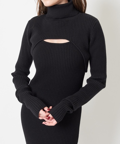 SPIRALGIRL（スパイラルガール）の「バストオープン2wayタートルネックリブワンピース（ワンピース・レディース・ブラック/ベージュ/グレー・FREE）」の10枚目の写真