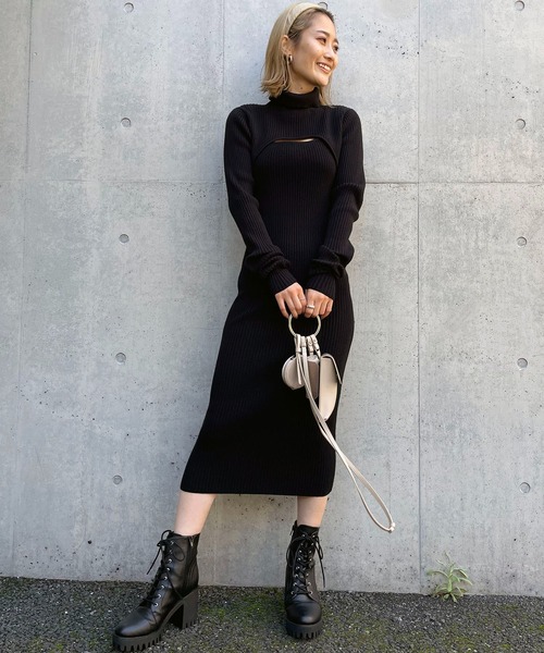 SPIRALGIRL（スパイラルガール）の「バストオープン2wayタートルネックリブワンピース（ワンピース・レディース・ブラック/ベージュ/グレー・FREE）」の15枚目の写真