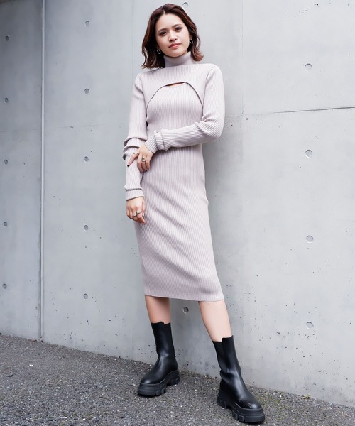 SPIRALGIRL（スパイラルガール）の「バストオープン2wayタートルネックリブワンピース（ワンピース・レディース・ブラック/ベージュ/グレー・FREE）」の21枚目の写真