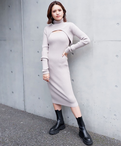 SPIRALGIRL（スパイラルガール）の「バストオープン2wayタートルネックリブワンピース（ワンピース・レディース・ブラック/ベージュ/グレー・FREE）」の6枚目の写真