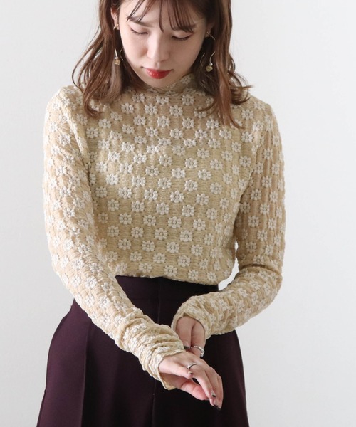 Cheek(チーク)の「レースハイネックTOPS(Tシャツ/カットソー・レディース・アイボリー/オフホワイト/ブラック・MEDIUM)」の17枚目の写真
