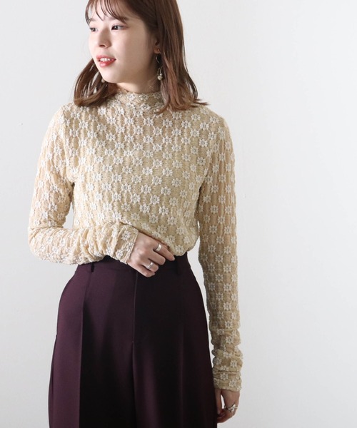 Cheek(チーク)の「レースハイネックTOPS(Tシャツ/カットソー・レディース・アイボリー/オフホワイト/ブラック・MEDIUM)」の8枚目の写真
