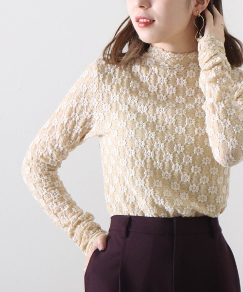 Cheek(チーク)の「レースハイネックTOPS(Tシャツ/カットソー・レディース・アイボリー/オフホワイト/ブラック・MEDIUM)」の4枚目の写真