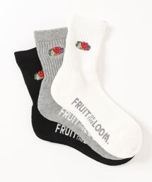 【Fruitoftheloom／フルーツオブザルーム】 底パイルロゴ刺繍クォーターソックス　靴下3足組