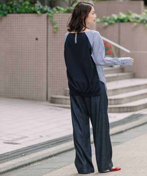 Munich(ミューニック)の「タイプライターストライプ×ニットドッキングトップス(シャツ/ブラウス・レディース・ホワイト/ネイビー/キャメル・FREE)」の14枚目の写真