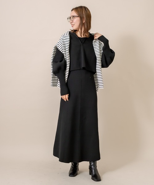 mline（エムライン）の「[mline] WEB限定 ハーフZIPニットセットワンピース（ワンピース・レディース・ブラック/ベージュ/ブルー/ベージュ系その他・FREE）」の6枚目の写真