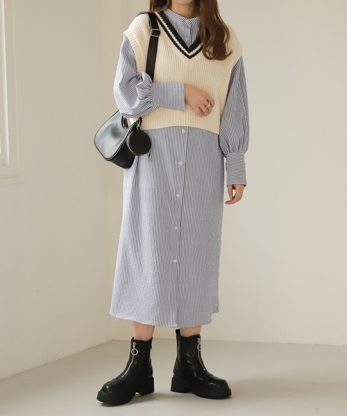 Heather（ヘザー）の「ベスト付ストライプシャツワンピース  269013（シャツワンピース・レディース・グリーン系/ブルー系/ピンク系・FREE）」の21枚目の写真