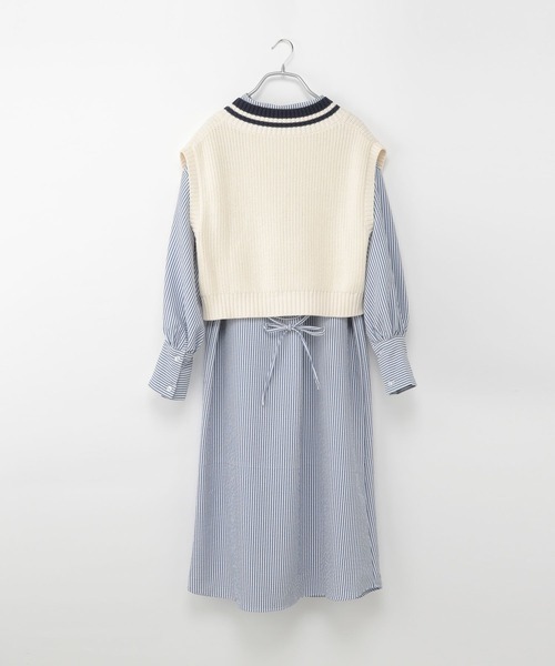 Heather（ヘザー）の「ベスト付ストライプシャツワンピース 269013