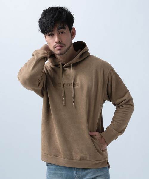 Minnetonka(ミネトンカ)の「【MINNETONKA(ミネトンカ)×BAYFLOW】フェイクレザーウラケパーカー(パーカー・メンズ・ベージュ/ブラウン/グリーン/オレンジ・SMALL/MEDIUM/LARGE)」の2枚目の写真