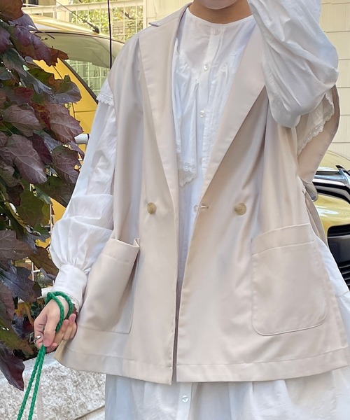 w closet(ダブルクローゼット)の「【SETUP対応】サイドベルトW前テーラードジレ(ベスト・レディース・ベージュ系その他/ライトベージュ/ダークベージュ・FREE)」の2枚目の写真