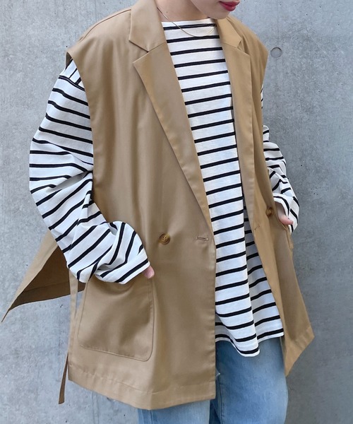 w closet(ダブルクローゼット)の「【SETUP対応】サイドベルトW前テーラードジレ(ベスト・レディース・ベージュ系その他/ライトベージュ/ダークベージュ・FREE)」の3枚目の写真