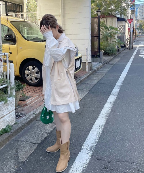 w closet(ダブルクローゼット)の「【SETUP対応】サイドベルトW前テーラードジレ(ベスト・レディース・ベージュ系その他/ライトベージュ/ダークベージュ・FREE)」の15枚目の写真