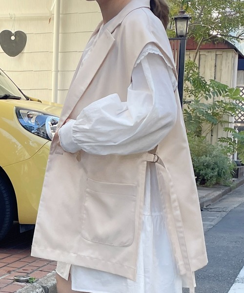 w closet(ダブルクローゼット)の「【SETUP対応】サイドベルトW前テーラードジレ(ベスト・レディース・ベージュ系その他/ライトベージュ/ダークベージュ・FREE)」の9枚目の写真