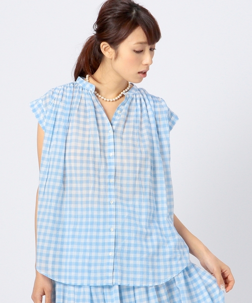 coen（コーエン）の「ギンガムチェックフレンチスリーブブラウス