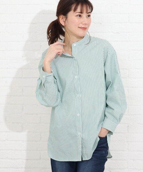 SHOO・LA・RUE（シューラルー）の「◆シンプルバンドカラーシャツ（シャツ/ブラウス・レディース・イエロー/ホワイト系/ブラック系2/ダークグリーン系2・02/03/04）」の3枚目の写真