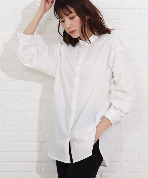 SHOO・LA・RUE（シューラルー）の「◆シンプルバンドカラーシャツ（シャツ/ブラウス・レディース・イエロー/ホワイト系/ブラック系2/ダークグリーン系2・02/03/04）」の13枚目の写真