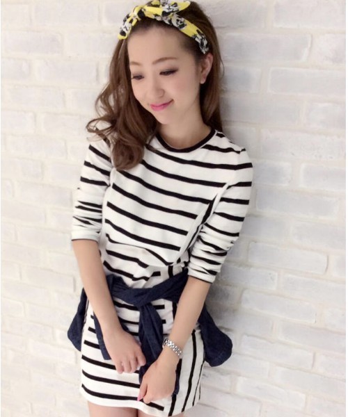 EGOIST（エゴイスト）の「2パタ－ンボーダーワンピース（ワンピース・レディース・ホワイト/ブラック/ネイビー・FREE）」の2枚目の写真