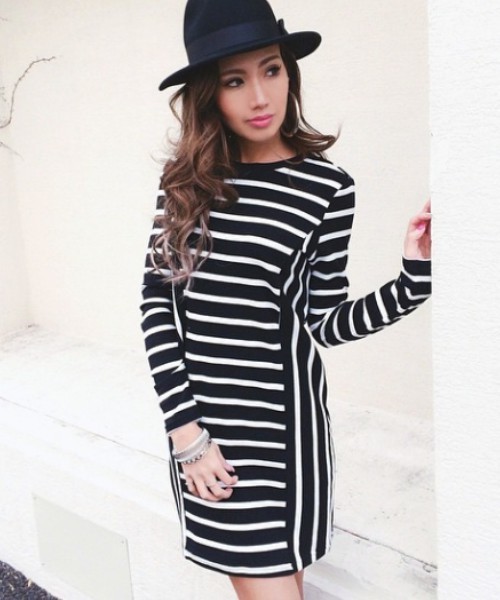 EGOIST（エゴイスト）の「2パタ－ンボーダーワンピース（ワンピース・レディース・ホワイト/ブラック/ネイビー・FREE）」の3枚目の写真