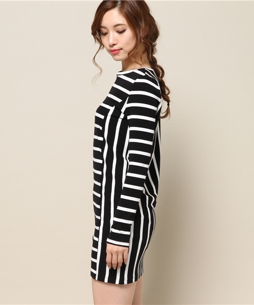 EGOIST（エゴイスト）の「2パタ－ンボーダーワンピース（ワンピース・レディース・ホワイト/ブラック/ネイビー・FREE）」の5枚目の写真