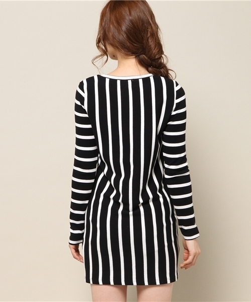 EGOIST（エゴイスト）の「2パタ－ンボーダーワンピース（ワンピース・レディース・ホワイト/ブラック/ネイビー・FREE）」の6枚目の写真