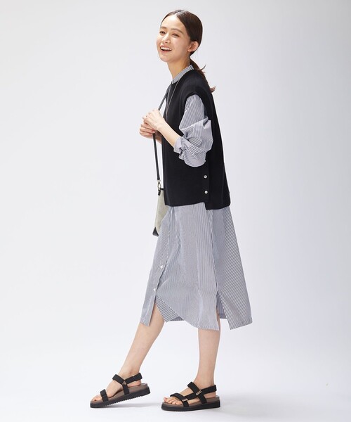 J.PRESS（ジェイプレス）の「【洗える】BEZ C/Nyストライプ バンドカラー ワンピース（ワンピース・レディース・ブラウン系1/ネイビー系1・T13/T15）」の11枚目の写真