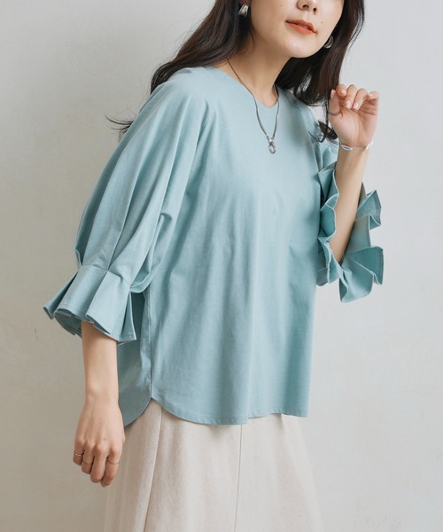 Chez toi(シェトワ)の「袖口タック7分袖カットプルオーバー(Tシャツ/カットソー・レディース・チャコールグレー/オフホワイト/サックスブルー/レッド・FREE)」の3枚目の写真
