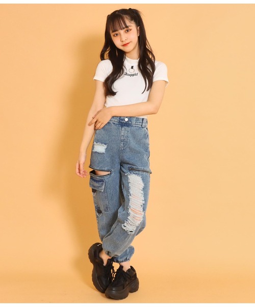 ANAP GiRL(アナップガール)の「リング付ミニネックトップスTシャツ(Tシャツ/カットソー・キッズ・ホワイト/ラベンダー/ブラック×ホワイト/ブラック/グリーン・M/XS/S)」の15枚目の写真