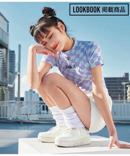 ANAP GiRL(アナップガール)の「リング付ミニネックトップスTシャツ(Tシャツ/カットソー・キッズ・ホワイト/ラベンダー/ブラック×ホワイト/ブラック/グリーン・M/XS/S)」の21枚目の写真