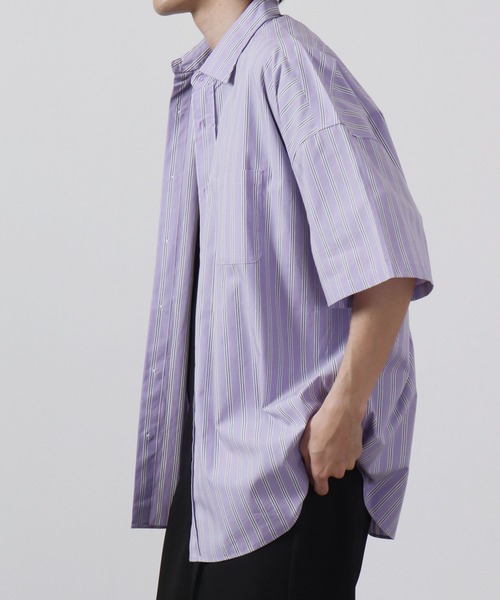 FUNALIVE（ファンアライブ）の「ブロード ビッグシルエット ストライプ/無地 半袖シャツ（シャツ/ブラウス・メンズ・サックスブルー/イエロー/グレイッシュベージュ/ラベンダー/ブルー系その他/ホワイト系その他/グリーン/ブラック/ホワイト/ブラック系その他/グリーン系その他・M/XL/L）」の10枚目の写真