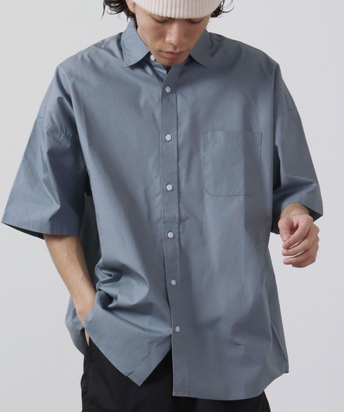 FUNALIVE（ファンアライブ）の「ブロード ビッグシルエット ストライプ/無地 半袖シャツ（シャツ/ブラウス・メンズ・サックスブルー/イエロー/グレイッシュベージュ/ラベンダー/ブルー系その他/ホワイト系その他/グリーン/ブラック/ホワイト/ブラック系その他/グリーン系その他・M/XL/L）」の8枚目の写真