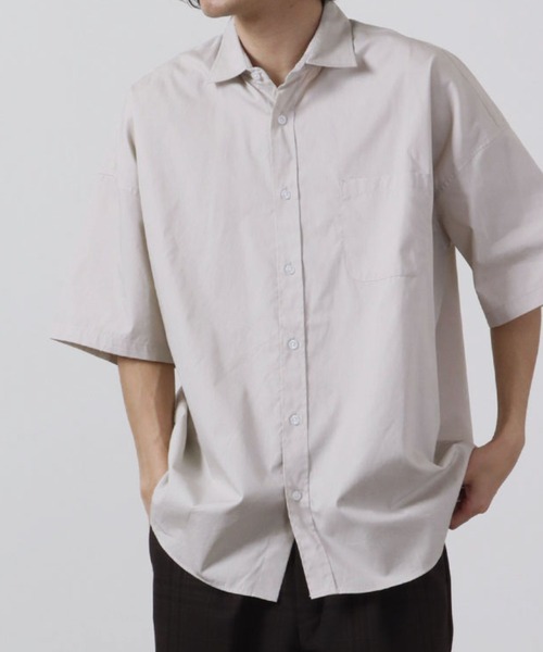 FUNALIVE（ファンアライブ）の「ブロード ビッグシルエット ストライプ/無地 半袖シャツ（シャツ/ブラウス・メンズ・サックスブルー/イエロー/グレイッシュベージュ/ラベンダー/ブルー系その他/ホワイト系その他/グリーン/ブラック/ホワイト/ブラック系その他/グリーン系その他・M/XL/L）」の5枚目の写真