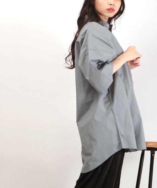 FUNALIVE（ファンアライブ）の「ブロード ビッグシルエット ストライプ/無地 半袖シャツ（シャツ/ブラウス・メンズ・サックスブルー/イエロー/グレイッシュベージュ/ラベンダー/ブルー系その他/ホワイト系その他/グリーン/ブラック/ホワイト/ブラック系その他/グリーン系その他・M/XL/L）」の22枚目の写真