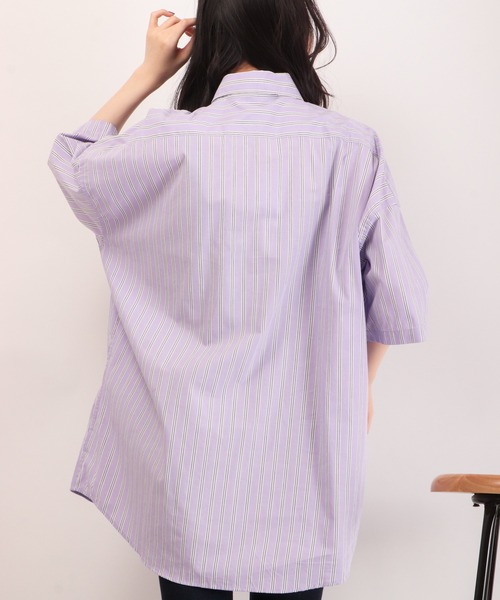 FUNALIVE（ファンアライブ）の「ブロード ビッグシルエット ストライプ/無地 半袖シャツ（シャツ/ブラウス・メンズ・サックスブルー/イエロー/グレイッシュベージュ/ラベンダー/ブルー系その他/ホワイト系その他/グリーン/ブラック/ホワイト/ブラック系その他/グリーン系その他・M/XL/L）」の18枚目の写真