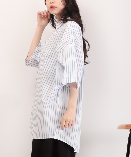 FUNALIVE（ファンアライブ）の「ブロード ビッグシルエット ストライプ/無地 半袖シャツ（シャツ/ブラウス・メンズ・サックスブルー/イエロー/グレイッシュベージュ/ラベンダー/ブルー系その他/ホワイト系その他/グリーン/ブラック/ホワイト/ブラック系その他/グリーン系その他・M/XL/L）」の15枚目の写真